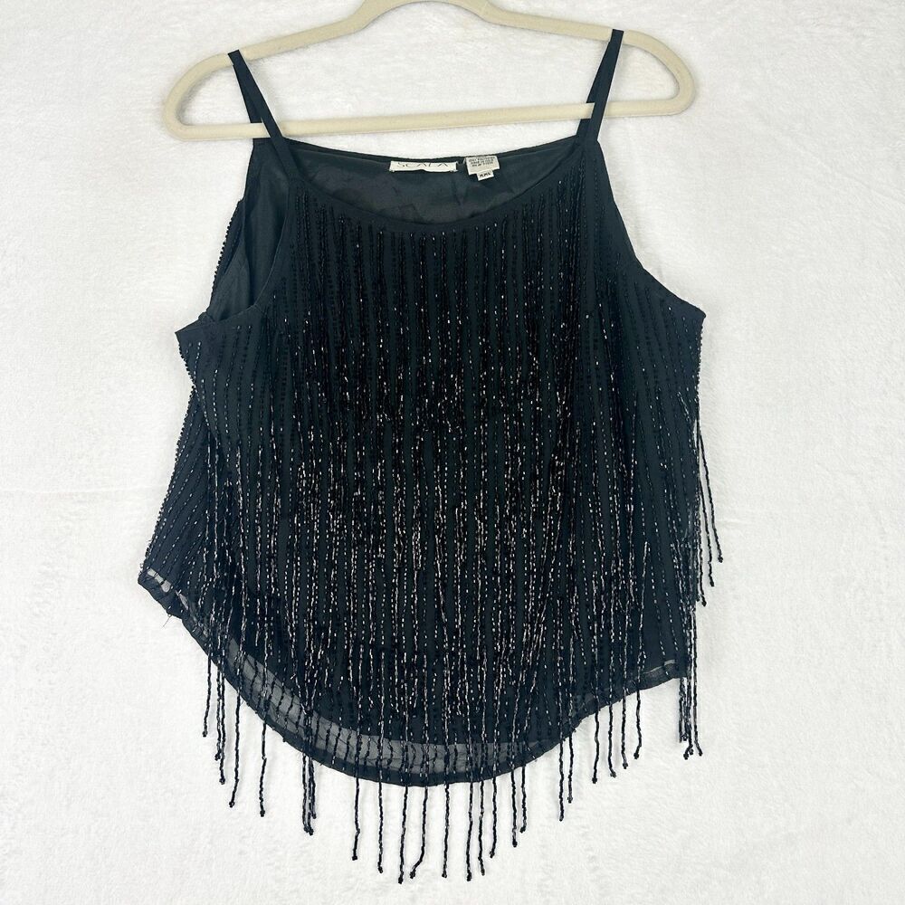 Scala Vintage Silk Beaded Fringe Formal Top Size Large Formal Party Festival